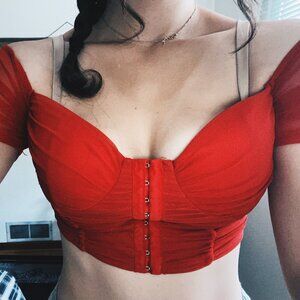 Dark Red Cropped Corset Top